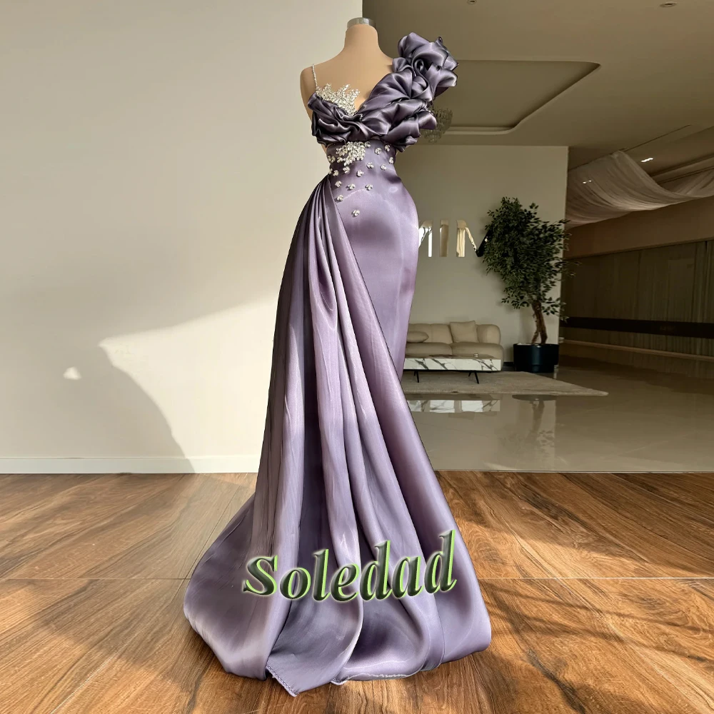 Soledad Fancy One Shoulder Evening Dresses Beadings Pleated Sheath Rhinestones Ruched Vestidos De Festa Plus Dubai Customized