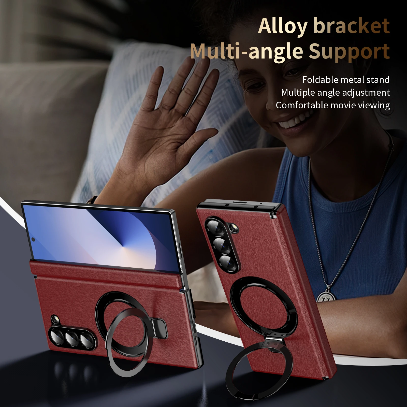 Leather Magnetic Case with Hinge Bracket & Full Screen Glass Protection