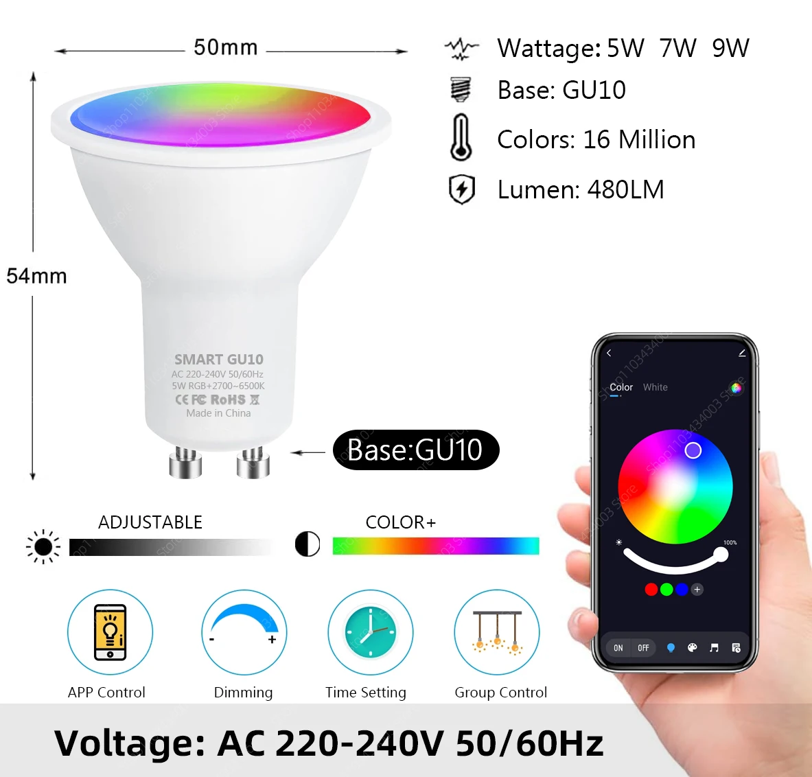 Smart LED Light Bulbs Tuya Smart GU10 Bluetooth APP Control RGB