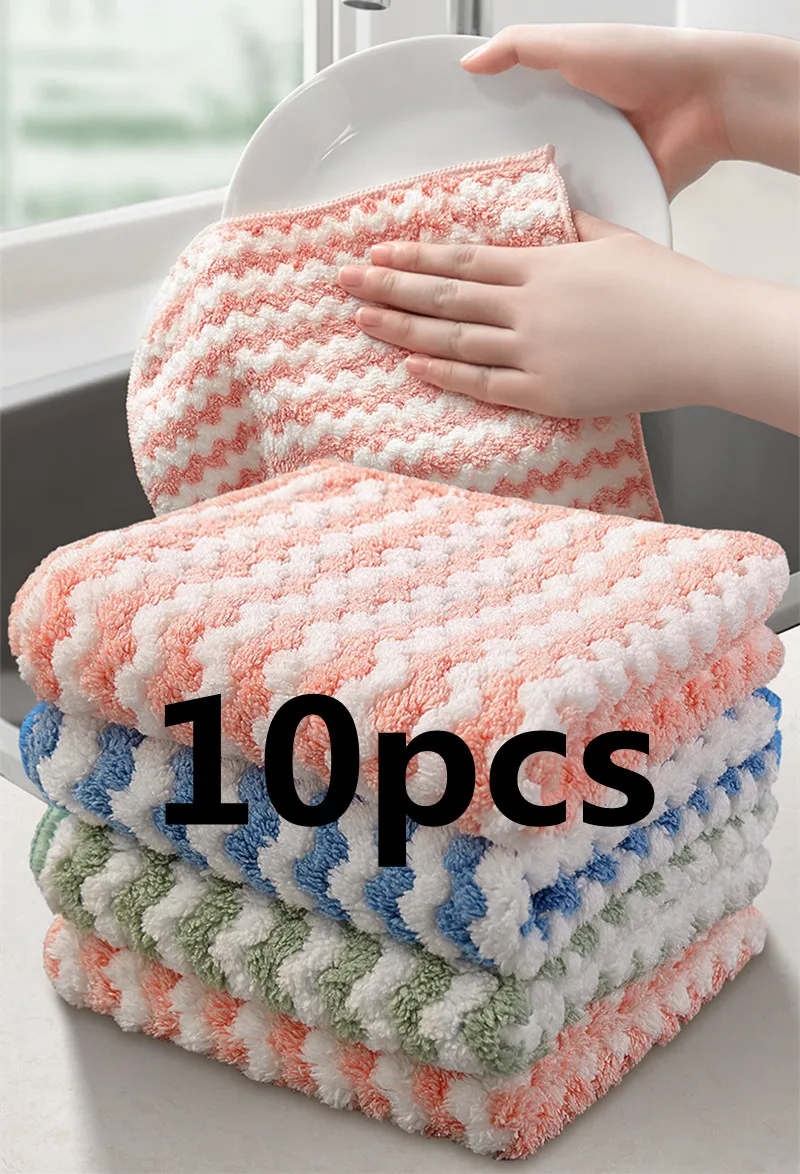 5PCSKitchen Dish Cloth Kitchen Rags Thicken Absorbent Housework Clean Towel  Kitchen Cleaning Supplies Microfiber Cleaning Cloth