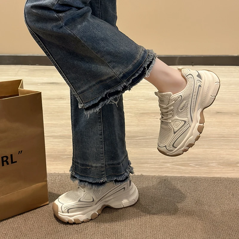 2024 Spring Women Thick-Soled Retro Heavy Industry Color Matching Lace-Up Trendy Shoes for Couples Casual Sports Shoes Versatile