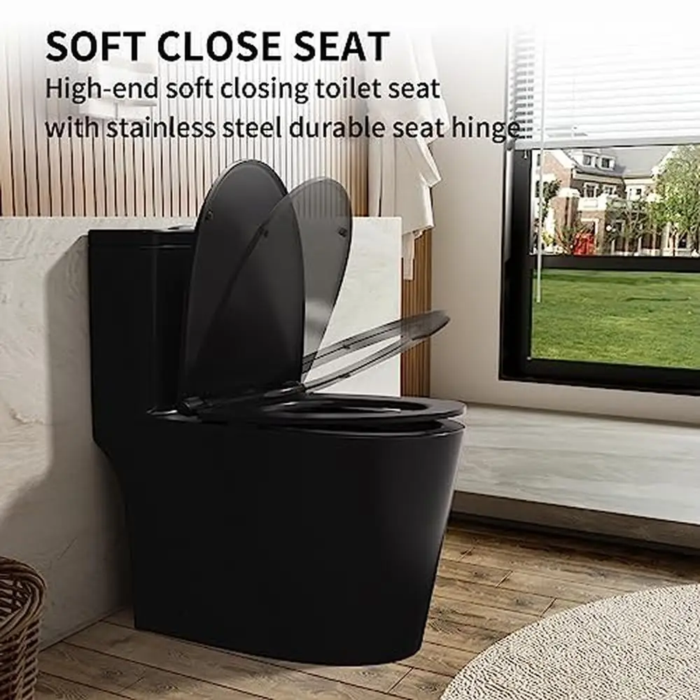 Modern Black Dual Flush Elongated Ceramic Toilet with Comfortable Seat Height 12'' Powerful & Quiet Self-Cleaning Design 3