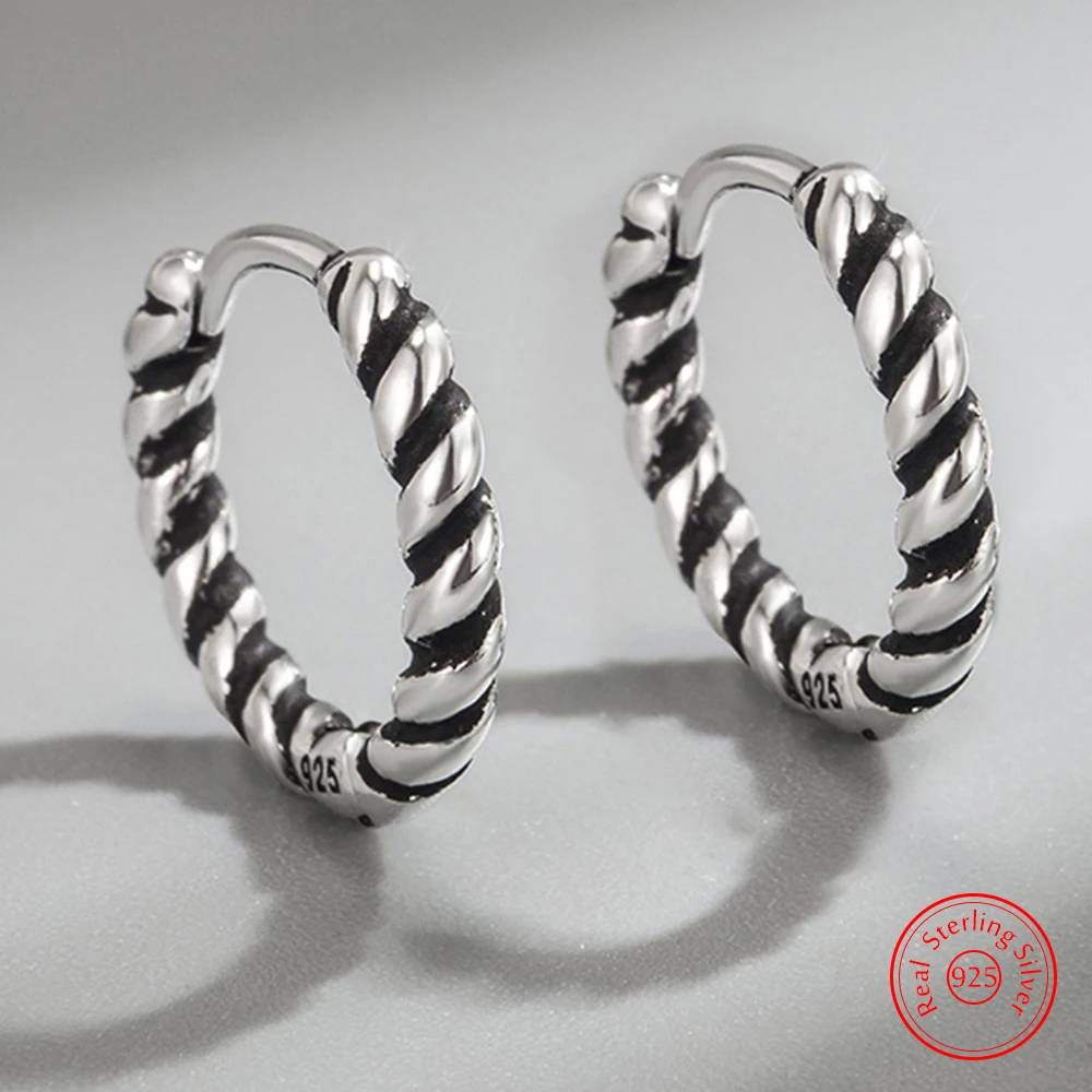 

Pure 925 Sterling Silver High Quality Jewelry New Threaded Rope Circle Hoop Earrings For Women XY0172