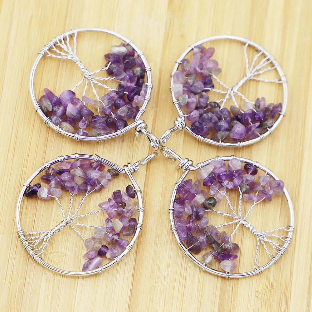 40MM Natural Stone Tree Of Life Handmade Wire Wrapped Pendant Charms Diy Fashion Making Jewelry Wholesale12Pcs/Lot Free Shipping