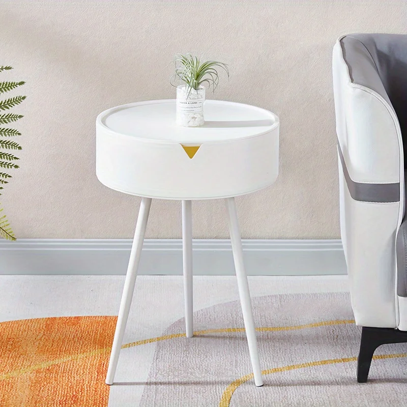 Bedside Table, Plastic Round Table with Storage Space, Coffee Table, Sofa Side Table