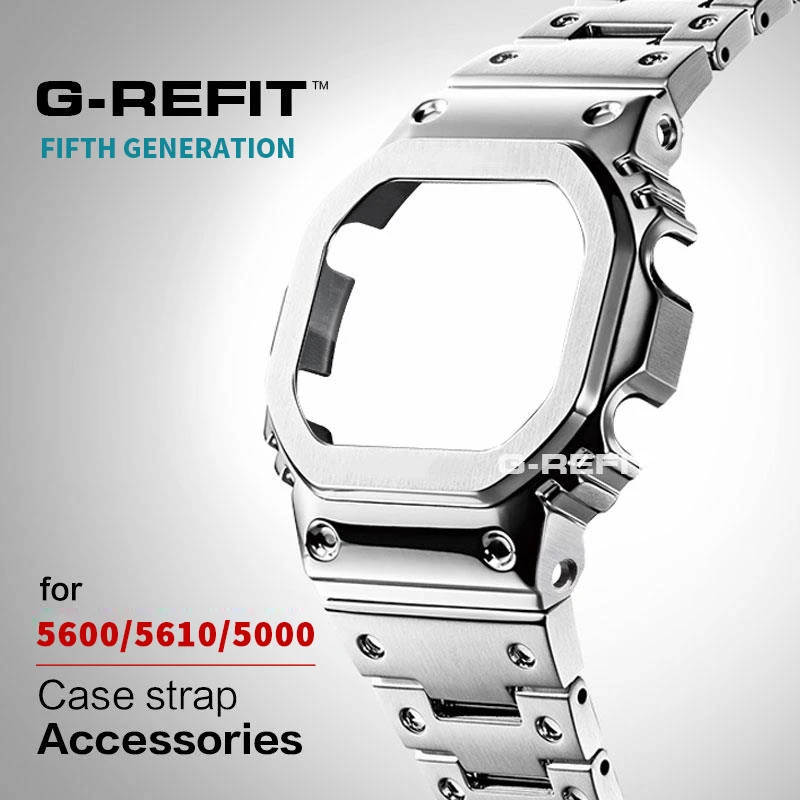 

G-Refit New DW5600 GWM5610 G5600E GW5000 Metal Bezel Stainless Steel Watchband Strap GWB5600 WtachCase Accessories WithTools