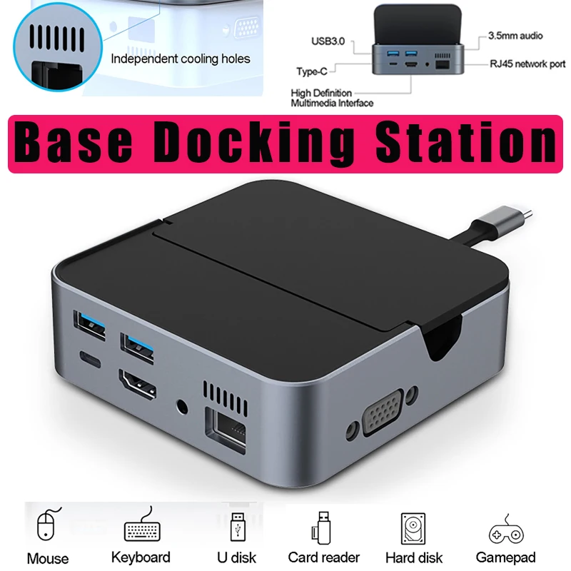 

Vertical Docking Station Charging Base Type-C 9-in-1 USB Reader VGA RJ45 TF SD Interface Cable Converter Network Port 4K Adapter