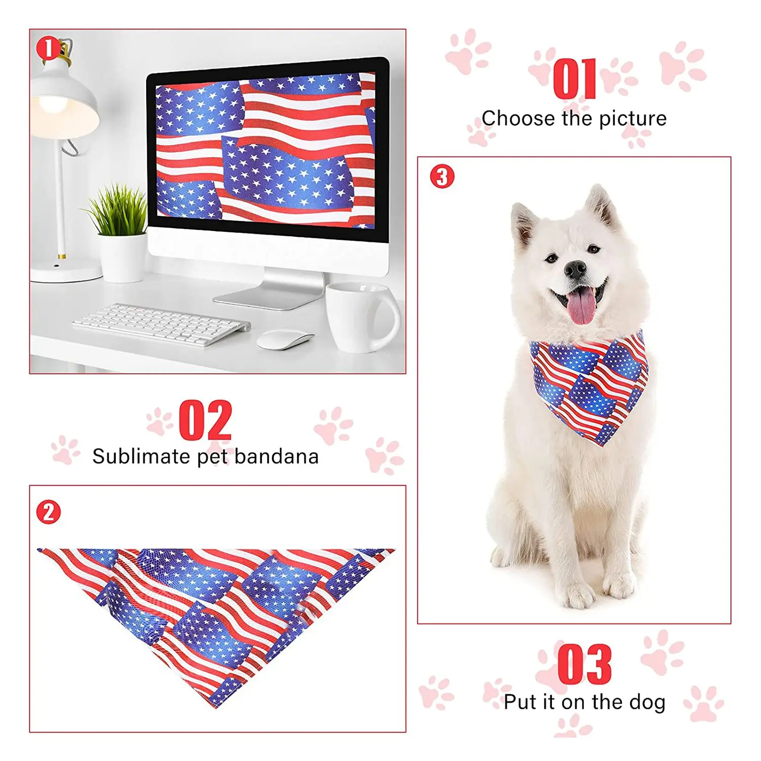 30 Pcs Sublimation Blank Pet Bandana Heat Transfer Washable DIY Triangle Dog Scarf Bibs Kerchief for Dogs Puppy Cats