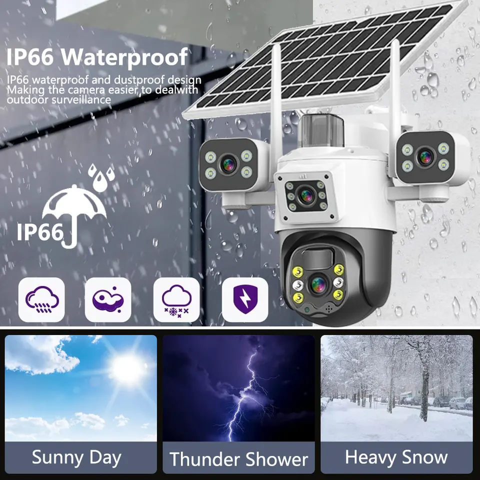 4G SIM Card V380 Pro 3 Lens IP Solar Camera 15MP Outdoor