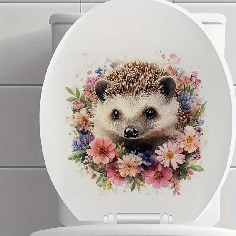 Floral Hedgehog Self-Adhesive Wall Decal-Removable, Reusable PVC Sticker for Bathroom,Kitchen & Living Room Decor