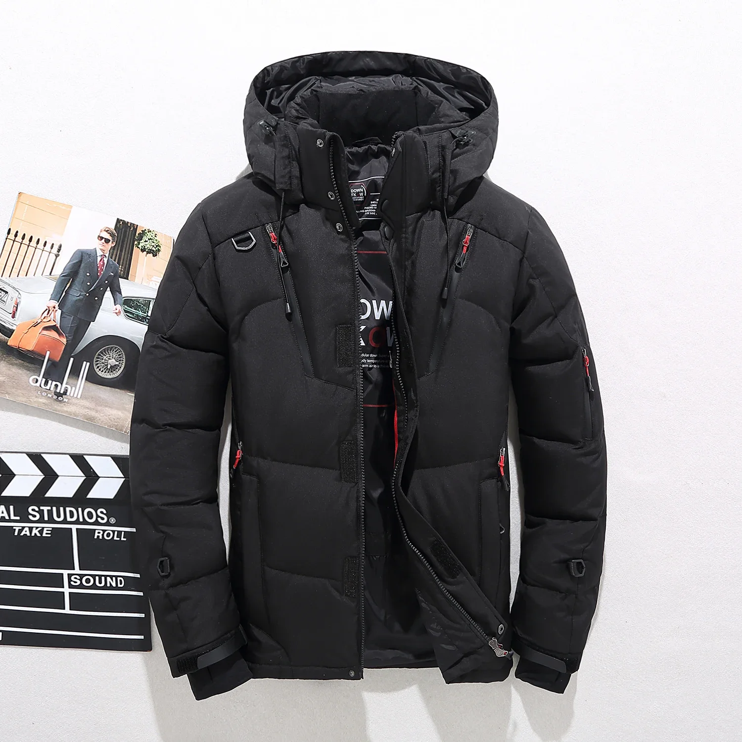 thumbnail image 1 of Abrigo de invierno de pato blanco grueso y cálido, parka resistente al viento para hombre, abrigo de viaje para acampar, ropa de color sólido, nueva chaqueta de plumas con capucha para hombre, 1 of 5