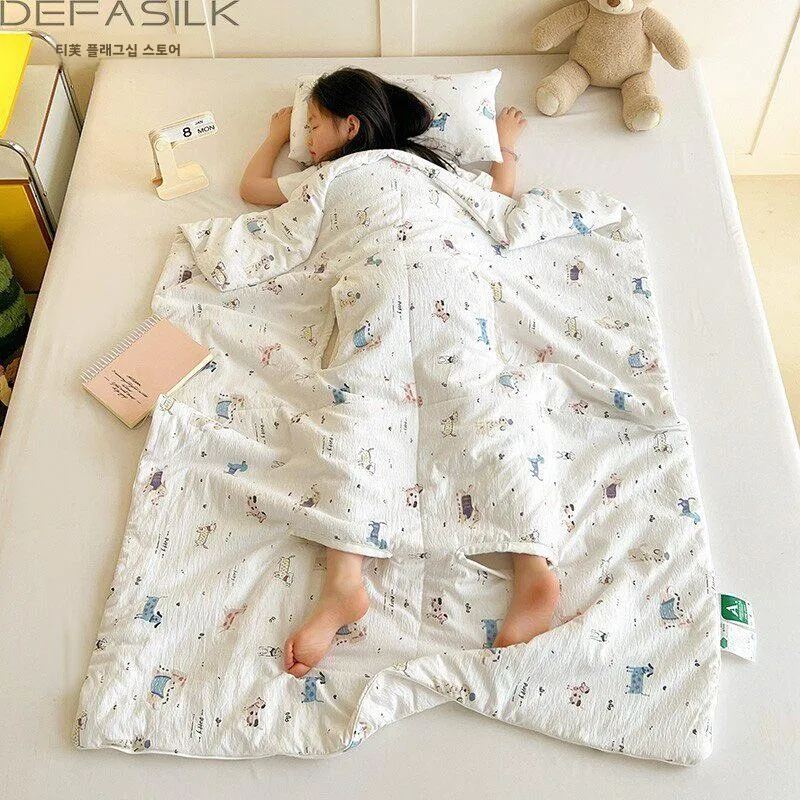 다기능 세탁 가능 면 소재 아동용 침낭 얇은 여름용 발차기 방지 담요 어린이용 보냉 커버 담요