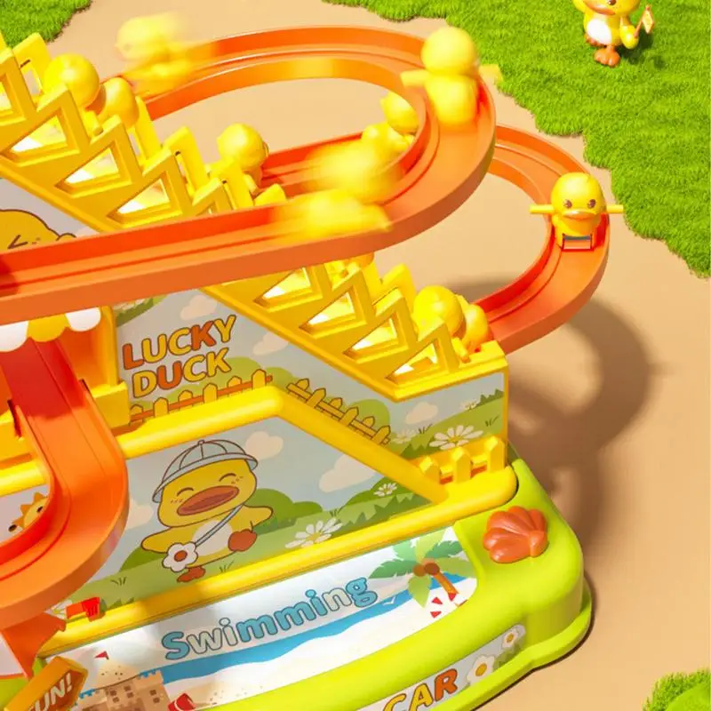 Duck Climbing Stairs Toy Electric Duck Track Slide Toys Flashing Lights and Music Duck Roller Coaster Toy for Kids Birthday Gift 3