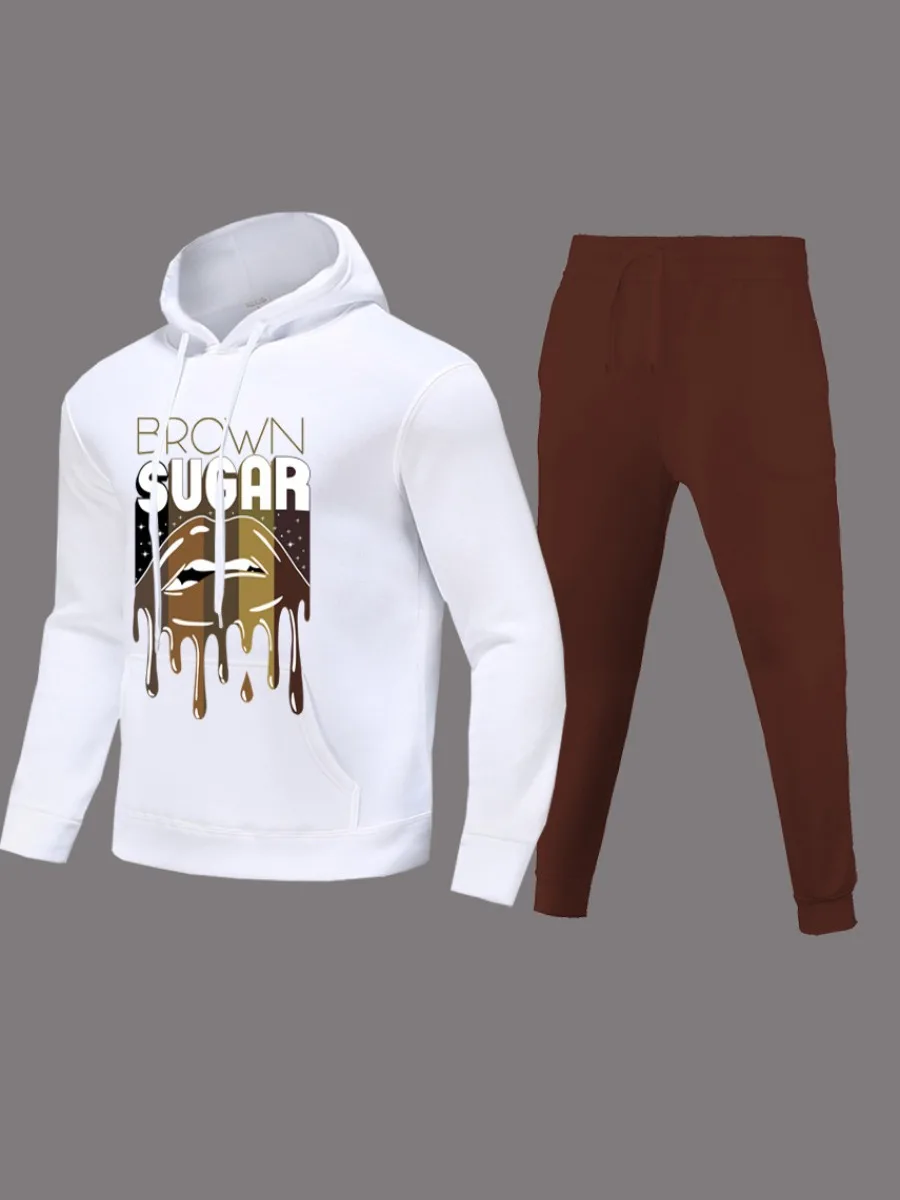 Plus Size Lips Letter Print Kangaroo Pocket Tracksuit Autumn Winter Long Sleeve Hoodies