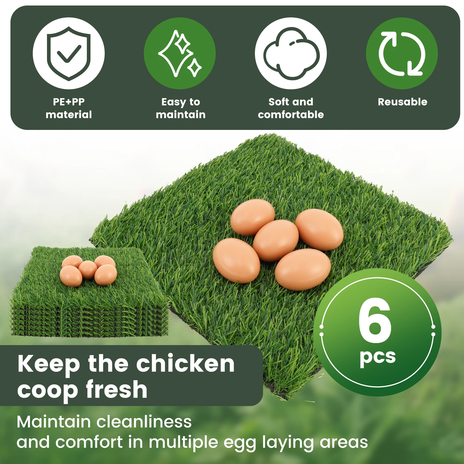 6Pcs Chicken Nesting Pads 12inch Square Chicken Laying Pads Nonslip Chicken Coop Nest Liners Soft Reusable Poultry Supplies