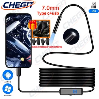 7MM TYPE-C Android Endoscope Camera IP67 Waterproof 6 LED Adjustable Borescope Mini Camera for Pipeline Inspection Gift gloves 1