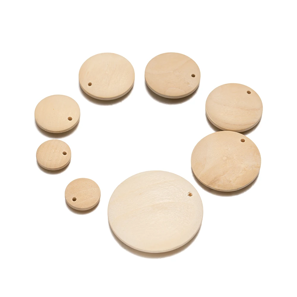 20 Stück leere flache runde Holz für DIY-Ohrring-Tags, Anhänger, Schlüsselanhänger, bemalbar, Handwerk, Schmuckherstellung, Zubehör, Zubehör – Detail 3