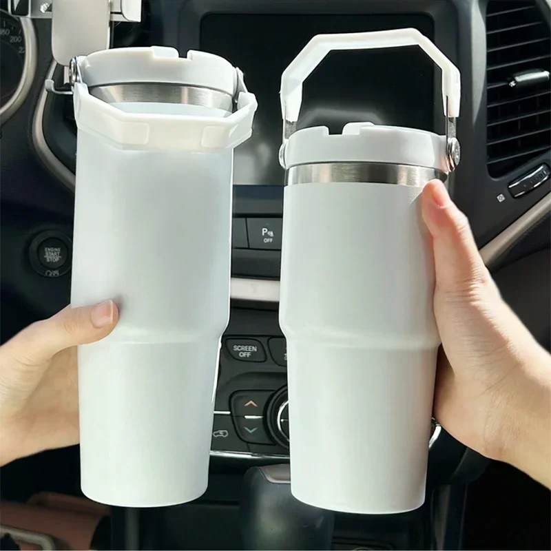 1pc-Tumbler with Handle and Straw Lid, Leakproof Tumbler Vacuum Insulated Water Bottle for Home, Office or Car, Reusable Cup