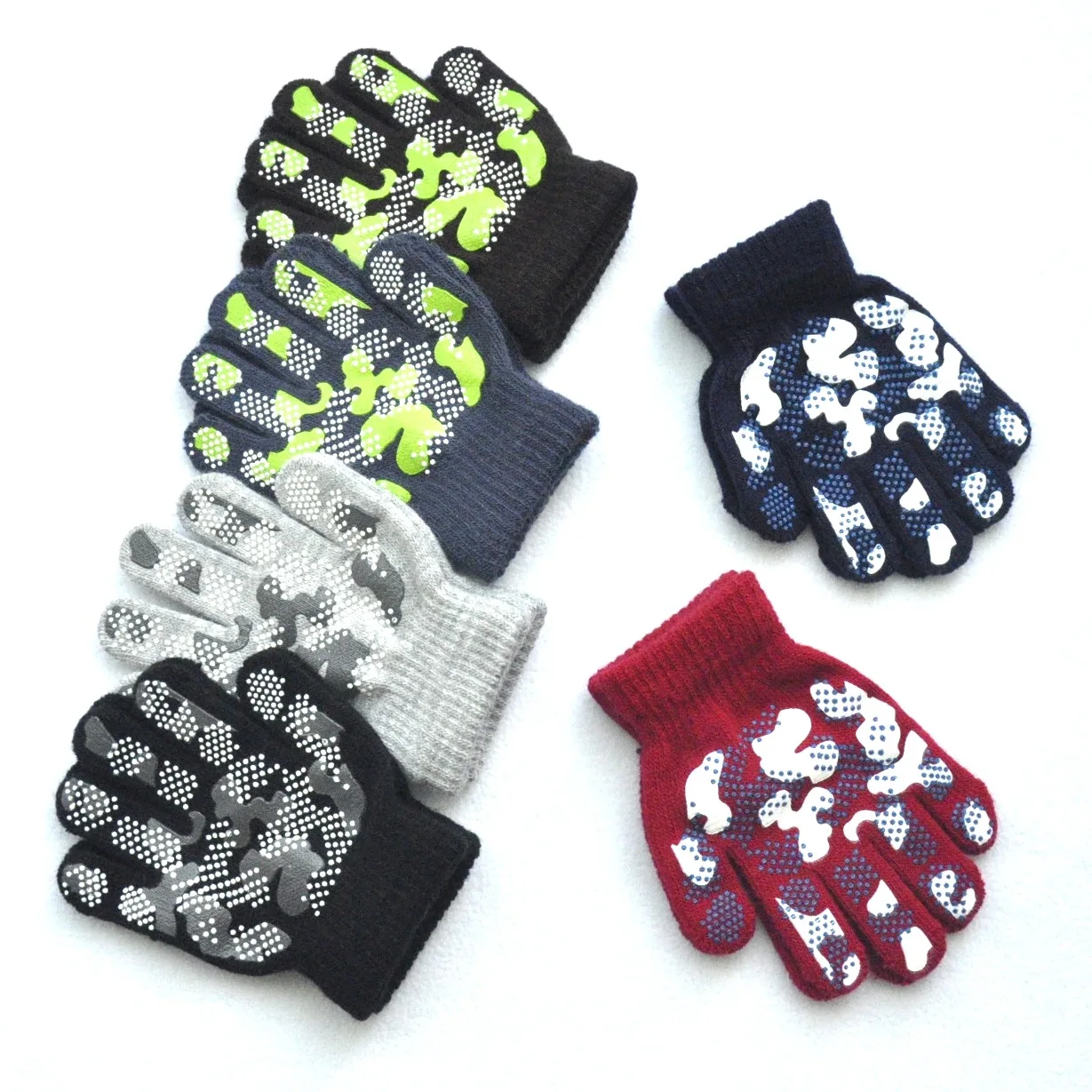 New Camouflage Anti Slip 3-6Y Children Winter Knitted Warm Gloves for Boys Girls Student Outdoor Cycling Skiing Gloves