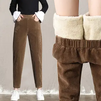 Thick Plush Corduroy Pants For Women Fashion Warm Autumn Winter Trousers High Waist Harem Pants Ladies 1