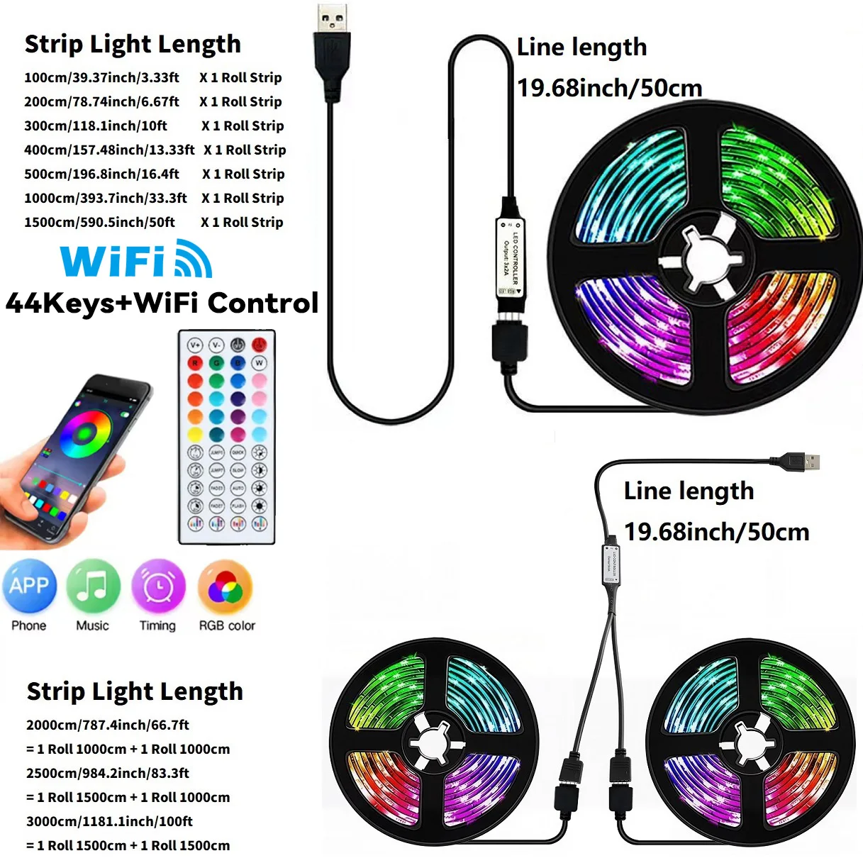 ตัวเลือกสินค้า แถบไฟ LED ติดผนัง RGB ปรับสีได้ ควบคุมผ่านสมาร์ทโฟน