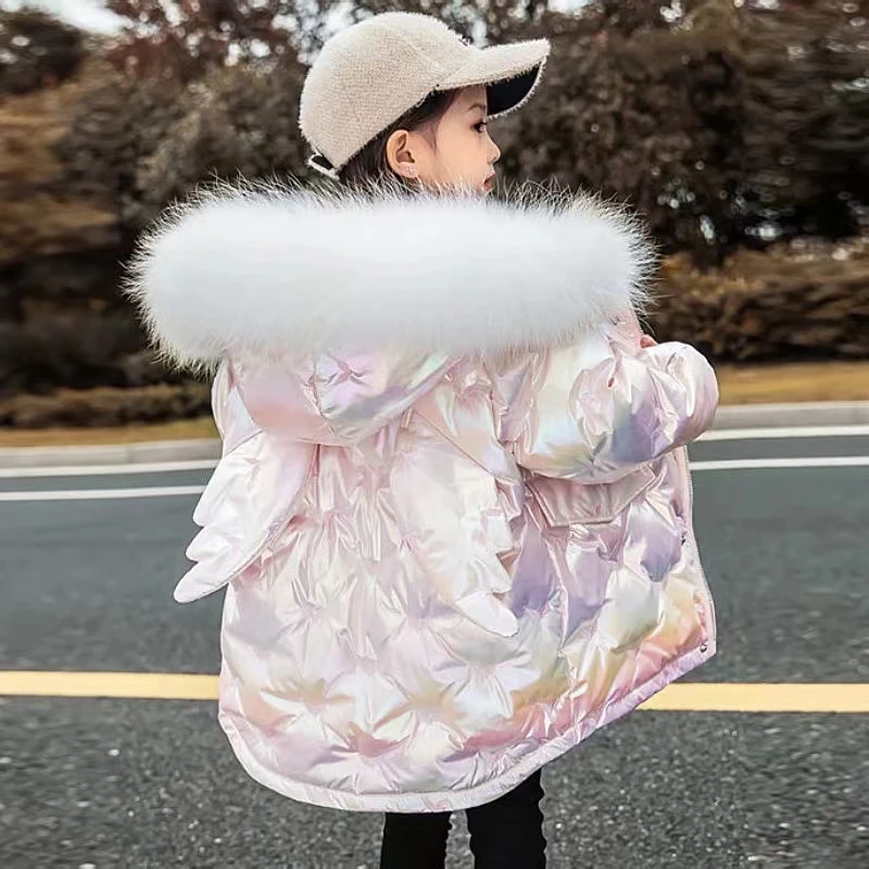 

Winter New Girls Coats Fashion Shiny Wing Outerwear Teens Thicken Warm Down Jackets Kids Clothes For 3-10 Year Girls Long Parkas