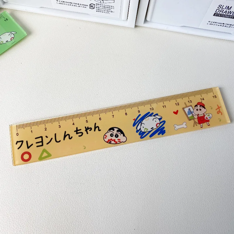 15cm 크레용 신찬 눈금자 애니메이션 캐릭터 귀여운 눈금자 세트 그리기 측정 기하학적 눈금자 학교 사무용품 편지지