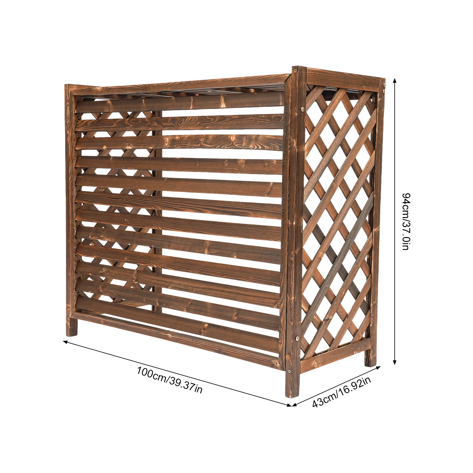 Air Conditioner Cover with Privacy Fence, Waterproof Fir Wood, Sun Protection, Planter Design, Easy Installation, Durable and