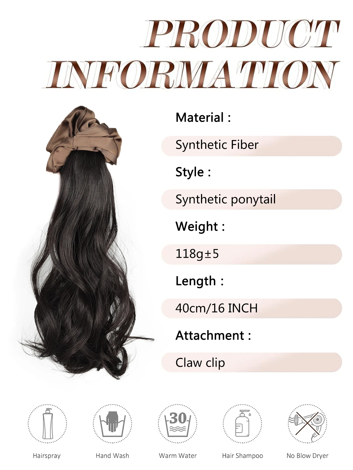 합성 포니테일, 합성 헤어 번 포니테일 헤어피스, 클로 클립 번 헤어 클립, 여성용 데일리 헤어 액세서리