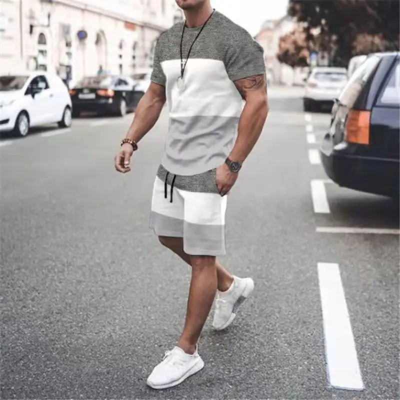 Summer Men's T-Shirt Set 100% Synthetic Material Comfortable and Cool Men Tracksuit T-shirt Shorts Outfits Sets Oversized Cloth