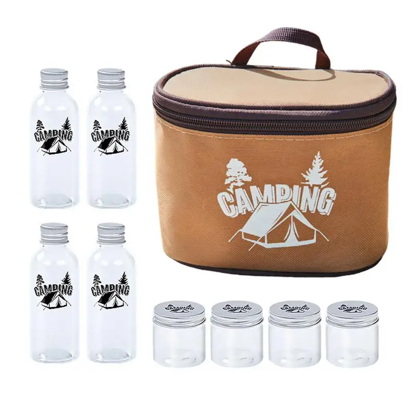Camping Kitchen Seasoning Jar Portable Spices Container Set Supplies Liquid Powder Bbq Picnic Seasoning Can With Carry Bag