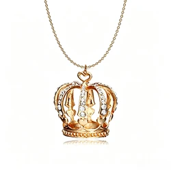Elegant Crown Pendant Necklace - Large Clavicle Chain in Multiple Colors, Fashion Jewelry (G)