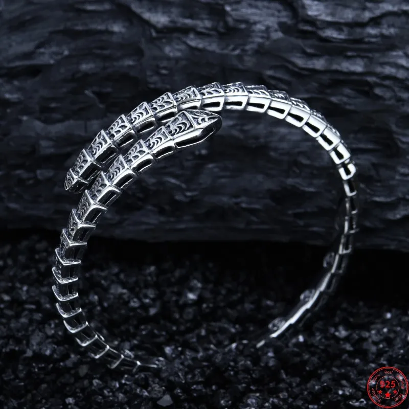 

S925 Sterling Silver Bracelets for Women Men 2023 Fashion Eternal Vine Totem Snake-shaped Bangle Argentum Amulet Punk Jewelry