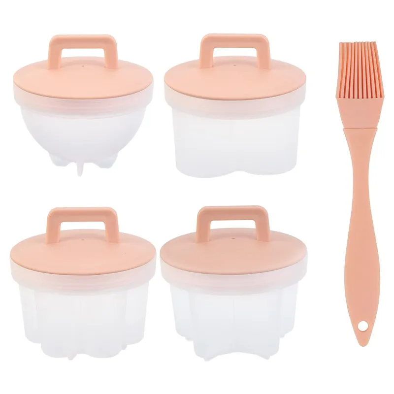 ANYOHOE 4 Pcs/Set Egg Cooker Egg Boiler Hard Boiled Eggs without shell Cups Mold Maker With Lid Brush Kitchen Tools egg cooker