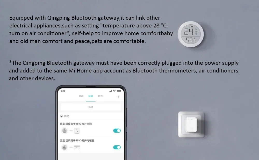 Qingping Bluetooth Gateway WiFi Smart Hub Work With Mijia App Remote Monitoring