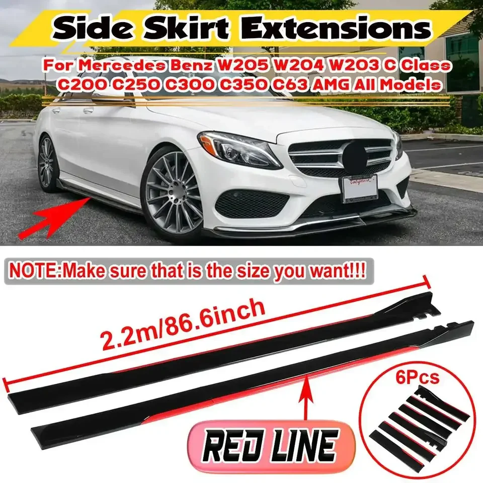 Carbon Style 86.6" Side Skirt Extensions – Fits Mercedes W205 W204 W212 C300 – 6-Piece Set