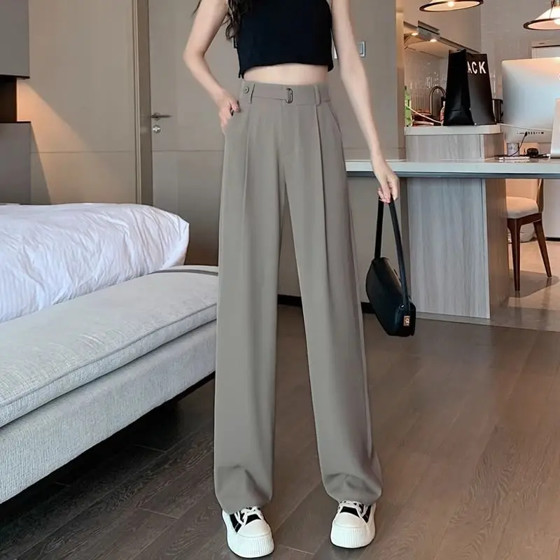 

2024 New Women All Seasons Chic Fashion Office Wear Straight Suit Pants Zipper Fly High Waist Female Trousers Mujer L320