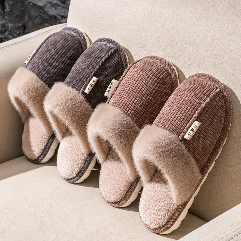 Cotton slippers for women 2024 new autumn and winter indoor home warm, non slip, silent, plush couple slippers for men 2
