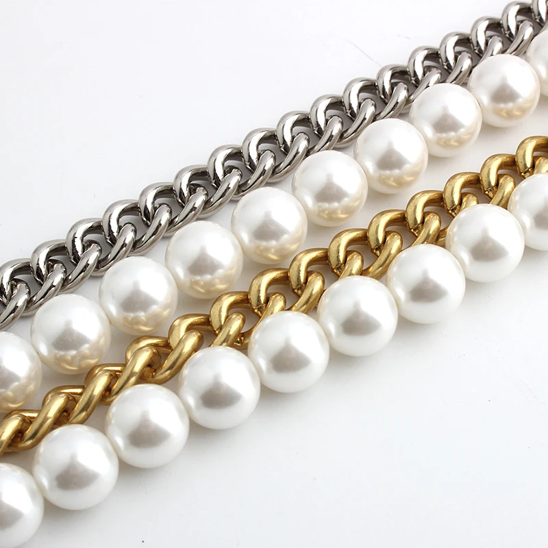 Hot Sale 47cm 16mm Wide Decorative Pearl Chain Light Weight Aluminum Women Fashion  Purse Frame Chain Purse  Bag Handles