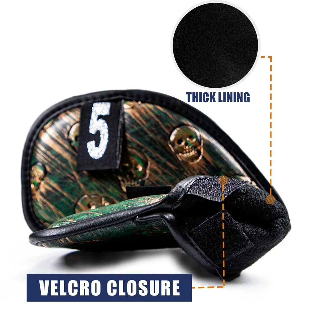 Description Picture 5 of item12x Skull Golf Iron Headcover Anti-Scratch Irons Guard Golf Club Head Coversiron Protectors Skull Embroidery PU Waterproof