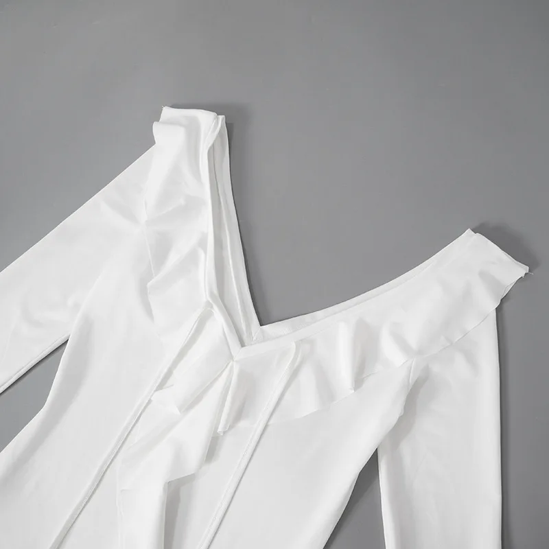 Sexy Deep V Ruffled Bodycon Short Skirt For Women Fall Ruffled Flared Sleeves Party Evening Dress Street Clothing