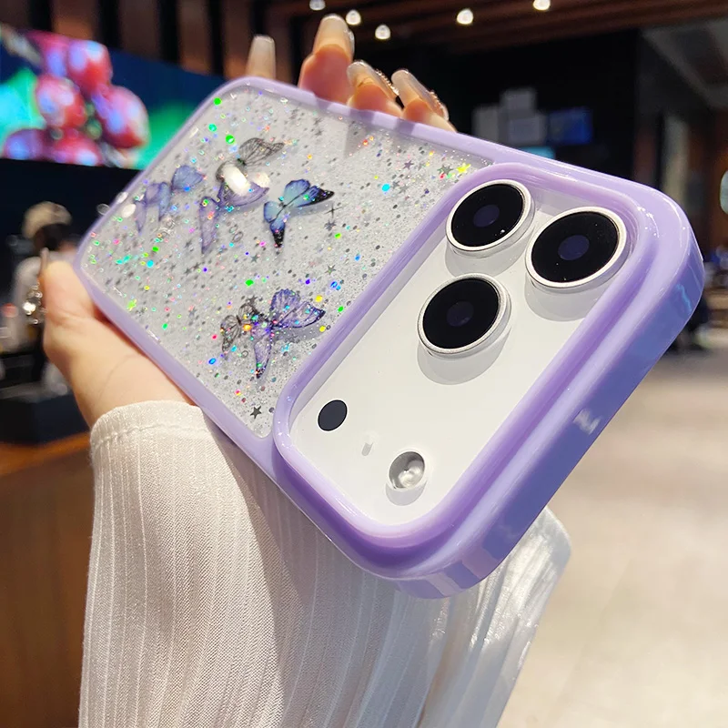 Glitter Butterfly Transparent Candy Color Epoxy Silicone Phone Case