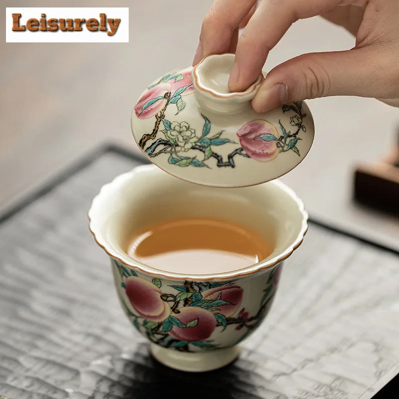 160ml Antique Ru Kiln Gaiwan Japanese Nine Peach Blossoms Mouth Tea Tureen Tea Maker Cover Bowl For Tea Equipment Decoration