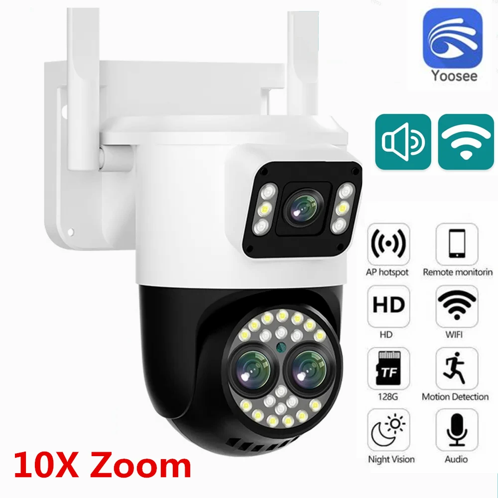 4Mp Yoosee Outdoor Wifi Ptz Camera Dual Screen 10X Zoom Auto Tracking Wireless Waterproof Security Speed Dome Ip Camera