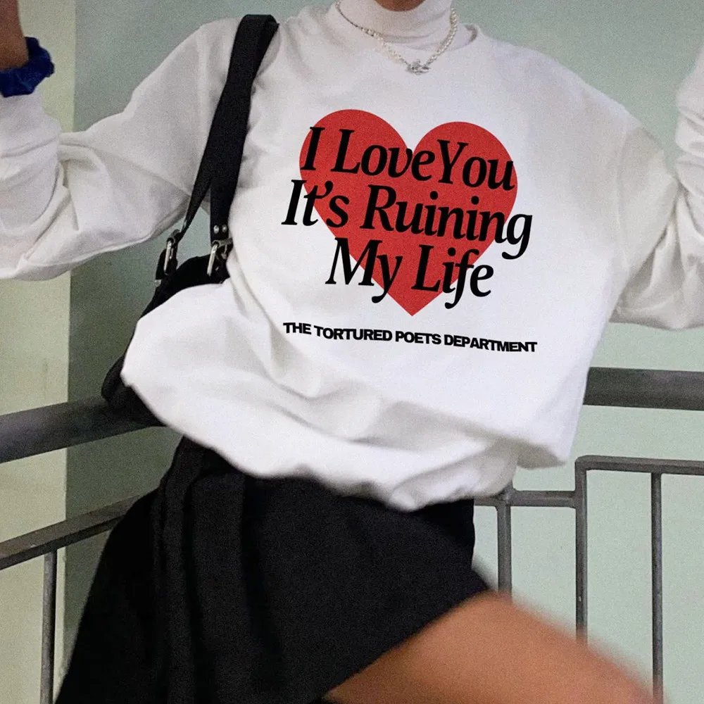 

Женский толстый свитшот с принтом «I Love You It's Running My Life», Свободный Повседневный флисовый теплый пуловер с длинным рукавом, винтажные джемперы