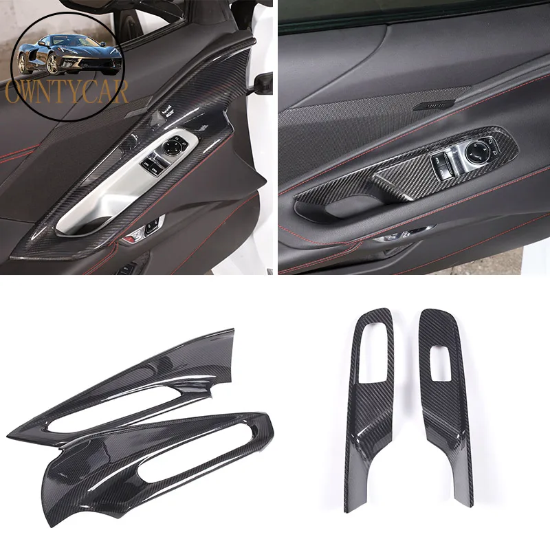 

For Chevrolet Corvette C8 Z06 Z51 2020-2023 Real Carbon Fiber Car Glass Lift Button Decorative Frame Sticker Car Accessories