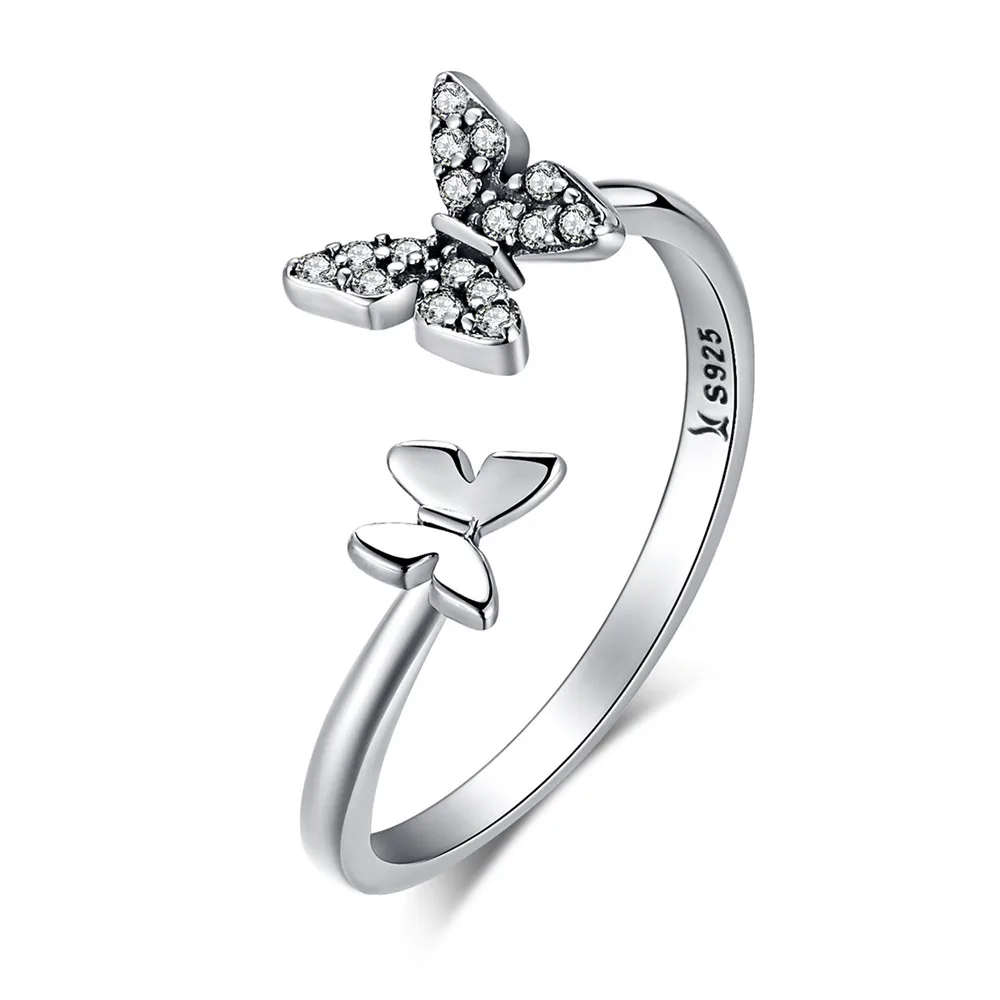 Elegant Adjustable Sterling Silver Zircon Open Ring