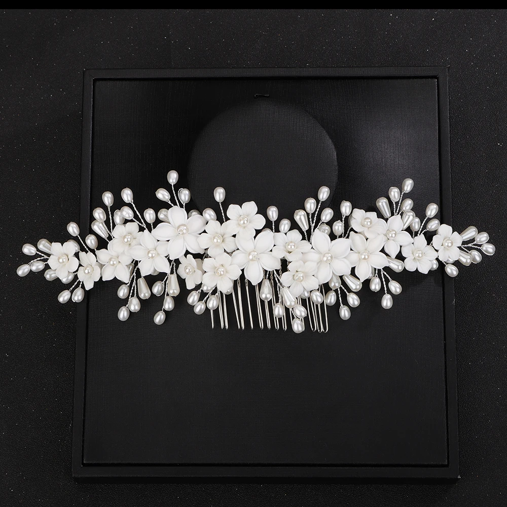 Hair Accessories Bridal Hair Accessories Trendy Birde Hair Accessories Wedding Head Jewelry White Ceramic Flower Gril Headdresses For Women Bridal Hair Comb Headpieces