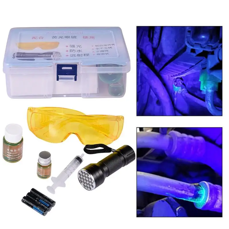 Kit Rilevatore Perdite A/C Auto - Con Torcia UV, Occhiali E Fluorescente