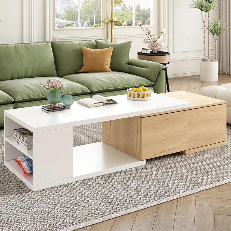 Extendable Coffee Table with 2 Storage Drawers,Center Table with Sliding Tabletop, Multi-functional Hidden Storage Sofa
